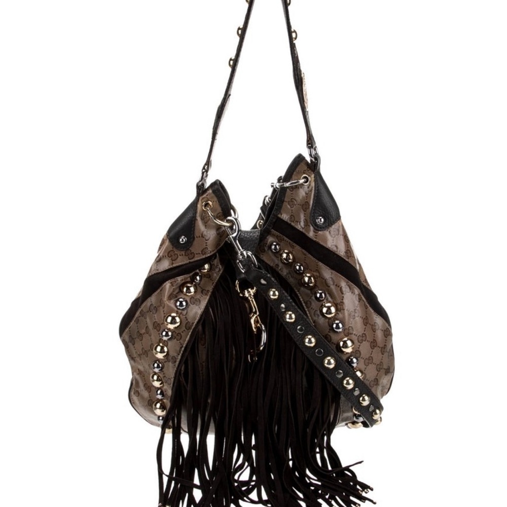 Gucci GG  Brown and Black Fringe Hobo Bag